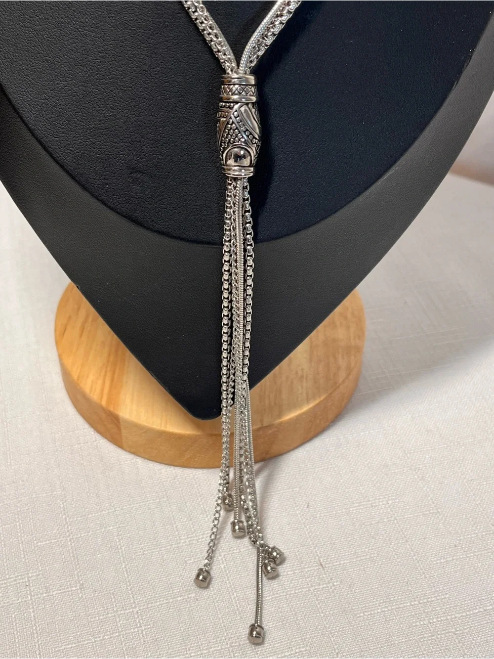 Tocara Polished Silver Tassel Lariat Necklace - like new. 
Multi strand. Rare! - Picture 2 of 7